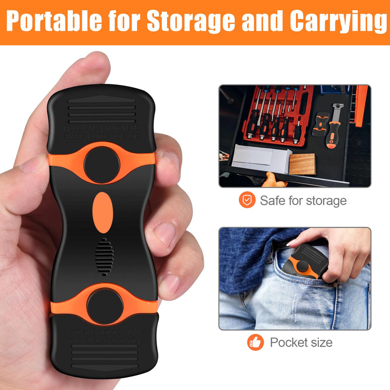 3 Pack Razor Blade Scraper, Premium Cleaning Scraper Tool with 60 PCS Metal & Plastic Razor Blades, Multi-Purpose Glass Scraper for Windows, Sticker, Decals, Cooktop, Paint Removal (Orange) Orange