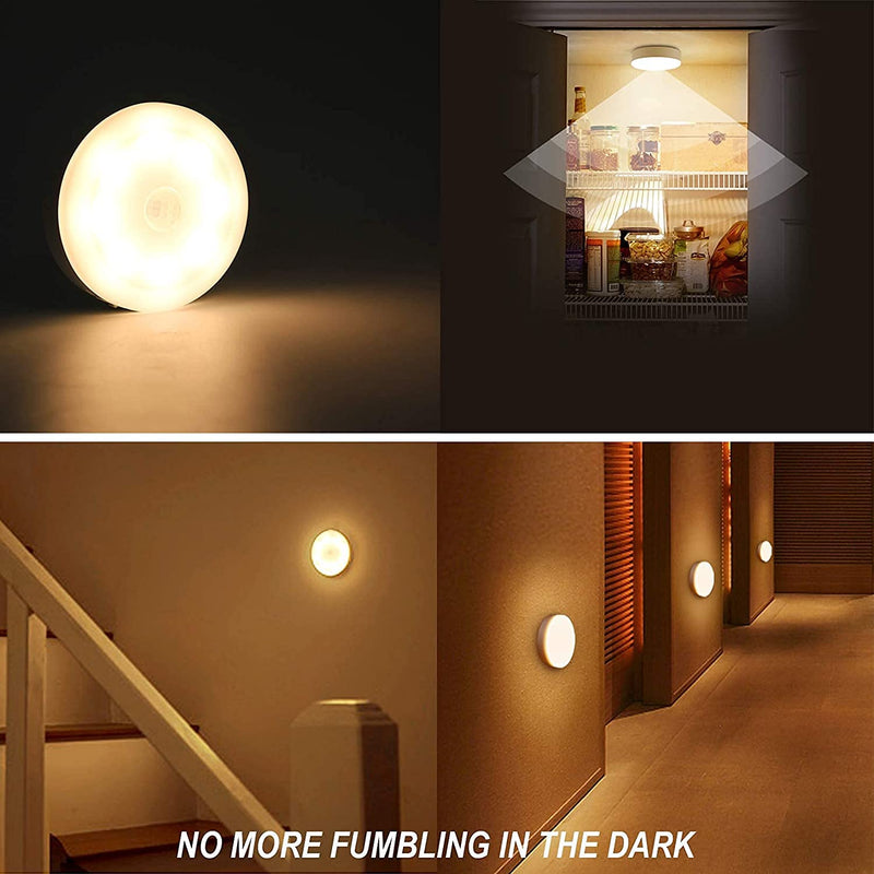 Rechargeable Motion Sensor Light 1000mAH LED Puck Lights, Stick Anywhere Light, Cordless Closet Light, Automatic Under Cabinet Lighting for Counter,Pantry,Wardrobe,Hallway,Stairs,Warm White 3 Pack Warm White
