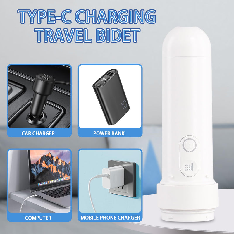 High Pressure Electric Bidet with USB-C Rechargeable Handheld Water Sprayer, Portable Travel Bidet for Men and Women, Personal Hygiene and Postpartum Care (White, 180ML) White