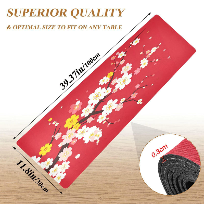 ALAZA Japaneses Sakura Tree Cherry Bloom Trivet Table Runner 40 Inches Long Trivet for Hot Pots and Pans/Hot Dishes,Table Protector Heat Up to 230F, Decorative Hot Plates Mat for Kitchen Countertop