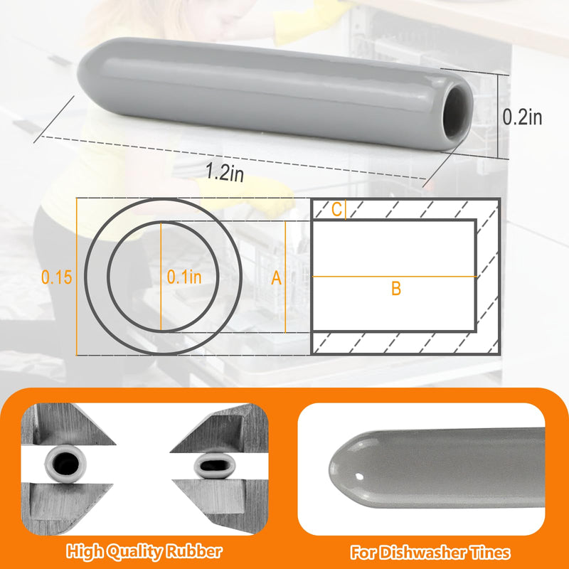 Cenipar Dishwasher Rack Tine Prong Repair End Cover Caps (100pcs) Anti Slip 1 inch Round Tips Grey