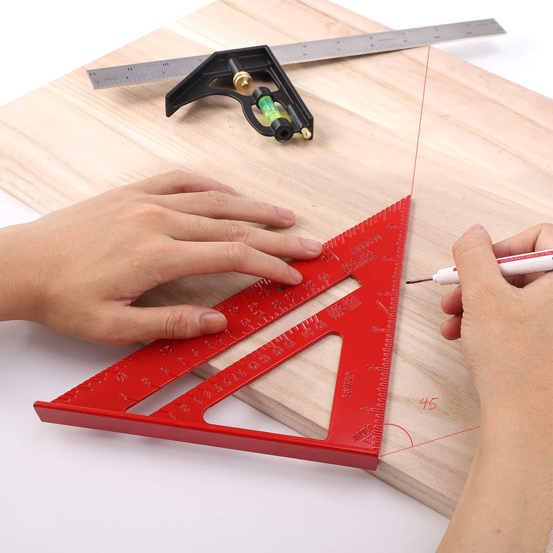 Rafter Square and 12 inch Combo Square Set, Carpentry Squares, Combination Square with Bubble Vial, Woodworking Square, Aluminum Rafter Square, Carpenters Square(Red) Red