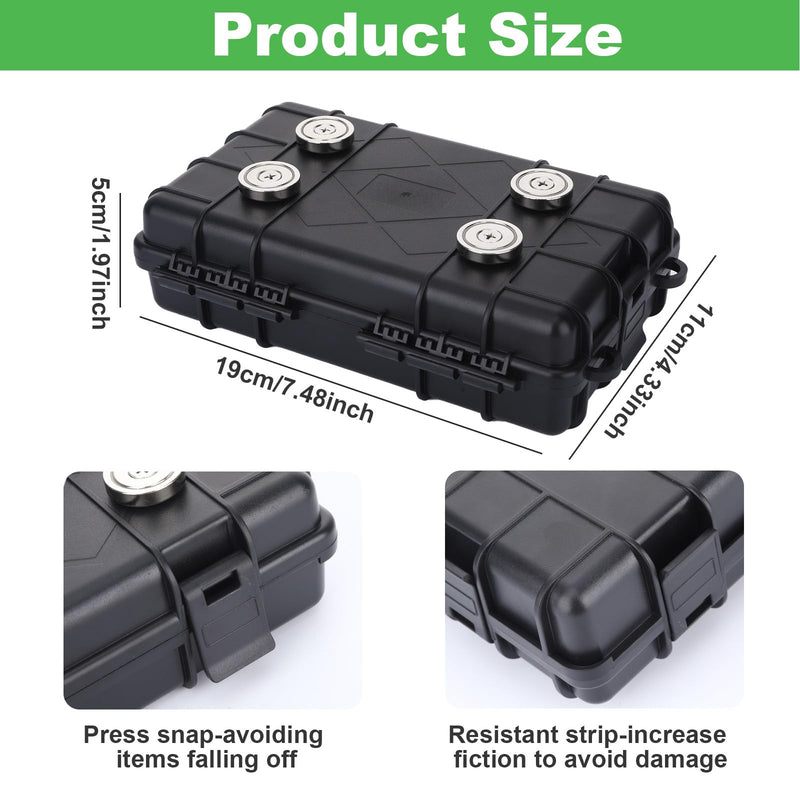 Magnetic Lock Box for Under Car, Waterproof Magnetic Box Holder for Car Keys, Black Hide a Key-Magnetic Car Boxes, Travel Magnetic-Keys Hider for Cars Organizer,4 Strong Magnets