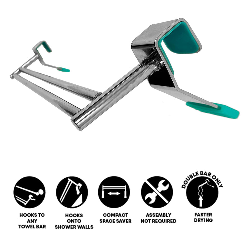 Bathroom Towel Bar Extender, The Magic Bar, Doubles Your Towel Space Fits Almost Any Towel Bar or Shower Walls, Faster Drying, No Tools Required, Expands from 14.5 to 25.5 Inches, Chrome (Double) Double Bar