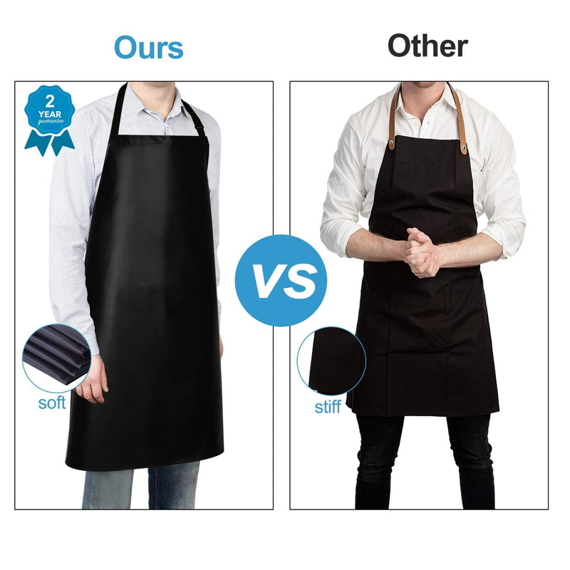 2 Pack Waterproof Rubber Vinyl Apron 40 Inch Chef Aprons for Men Heavy Duty Chemical Work Apron Extra Long Grilling Aprons with Adjustable Bib Apron for Dishwashing Lab Butcher Cooking Kitchen Black 2 Pack