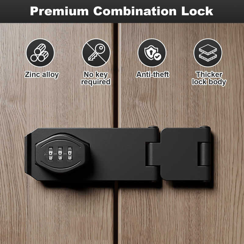 Cabinet Door Locks, 4 Inch Collapsible Password Rotary Hasp Locks File Cabinet Locks, for 90/180 Degree Drawers, Cupboard, Cabinets, Small Doors, Barn Door, Outdoor Fence, 2 Pack (Black) Black