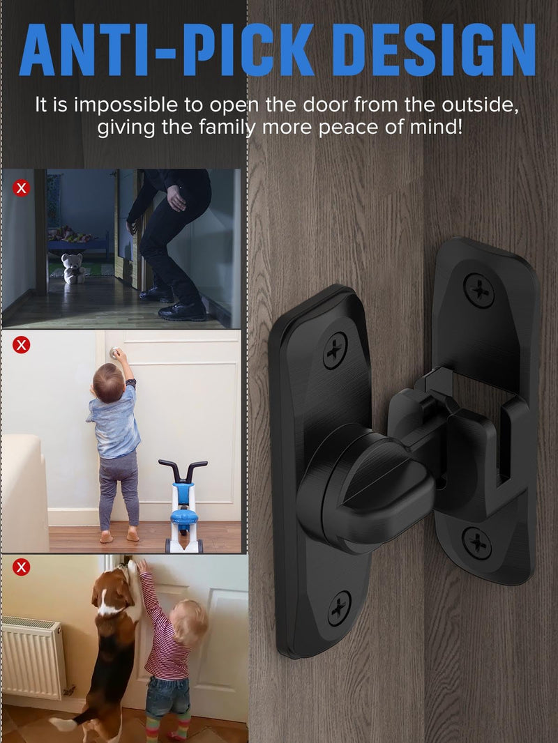 90/180 Degree Flip Barn Door Lock, Protect Privacy - Security Door Latch, Small Gate Latches Hardware for Barn, Garden, Bathroom, Cabinet, Window, Sliding Door (Black-1PC) Black-1PC