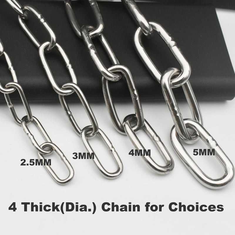 304 Stainless Steel Chain 5/32 in x 5 ft Closed Links Short Chain Weight with 2 Quick Carabiner Hooks Locking Pulling Towing for Outdoor Fence Pet Dog, 1 pcs (4mm x150cm)