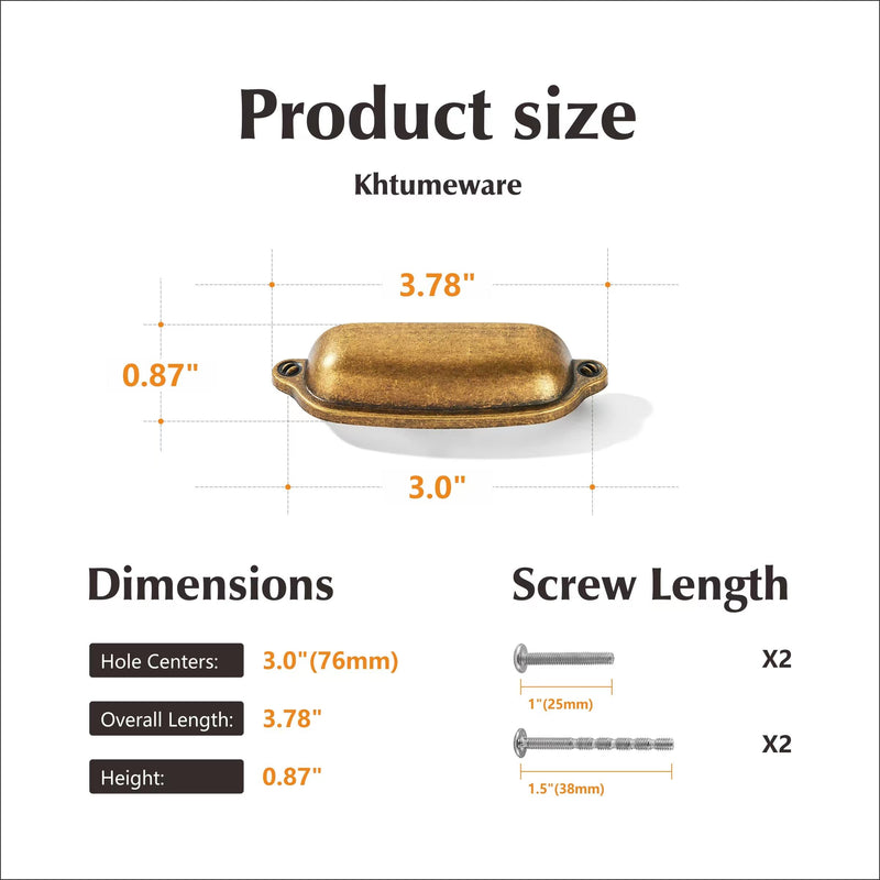 khtumeware 10 Pack 3 Inch(76mm) Bin Cup Drawer Pull,Antique Brass Cabinet Pulls Kitchen Cabinet Hardware, Furniture Pulls for Bathroom Cupboard Drawer Handles Dresser Pulls. Cup Pulls 3" Hole Center Antique Brass