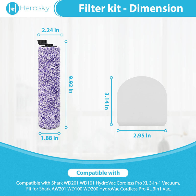 Brush and Filter kit for Shark WD101 HydroVac XL 3 in 1 Vacuum, Fit for Shark AW201 WD201 WD100 WD200 WD101 HydroVac Vacuum, Compare part WDFF1 WDB1 2+6+1