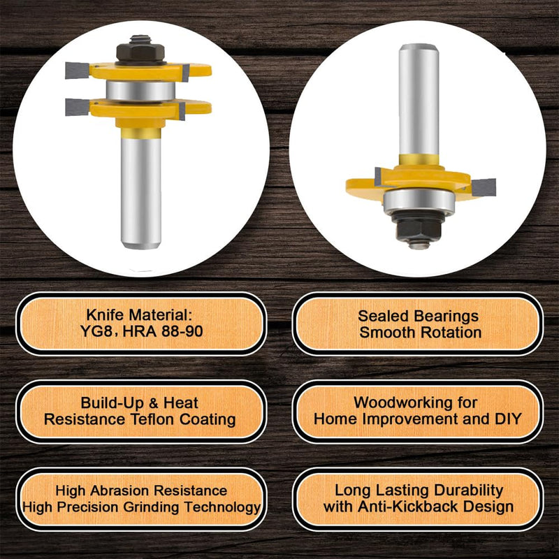 OLETBE Router Bit Set 3 PCS 1/2-Inch Shank Round Over Panel Cabinet Door Rail and Stile Router Bits Sets Woodworking Wood Cutter Woodwork Carbide Groove Tongue Milling Tool(PN-D)