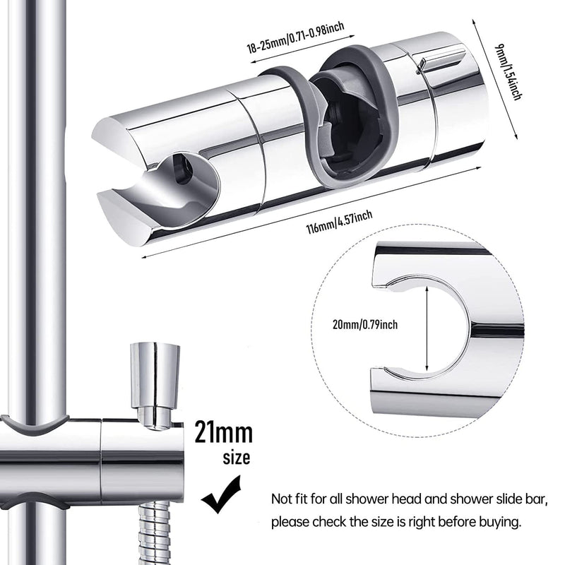 Adjustable Shower Head Holder for Slide Bar,Universal 18-25MM O.D. Rail Head Bracket Holder for Slide Bar Slider Clamp Bathroom Replacement 360 Degree Rotation Sprayer Holder (ABS Chrome)