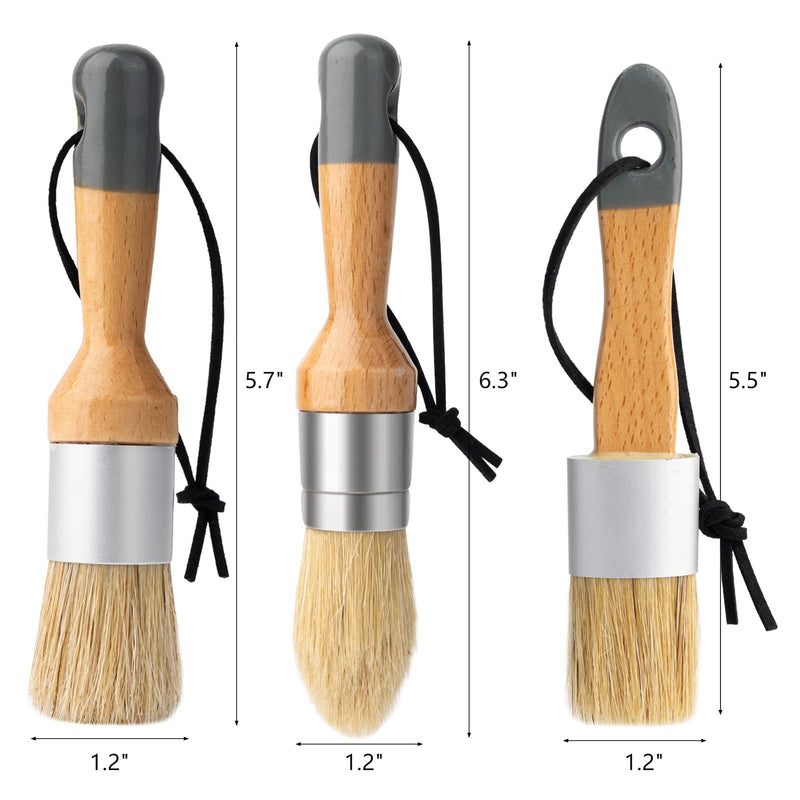 Mister Rui Chalk Wax Paint Brush, 3pcs, Chalk Paint Brushes for Furniture, Small Wax Brush for Chalk Paint, Acrylic Paint, Milk Paint, Natural Bristles Stencil Brushes, No Shedding WB002 3 small