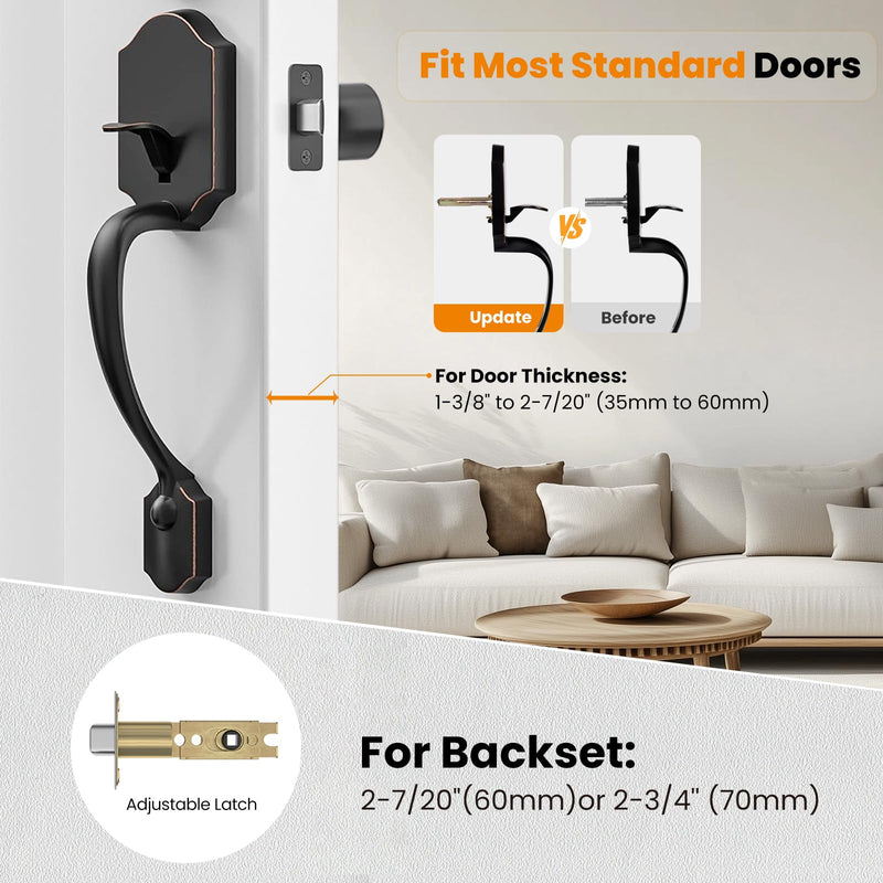 HOSOM Front Door Handle Set, Exterior Door Handle with Door Knob, No Lock, Entry Door Handleset for Right & Left-Handed Doors, Oil Rubbed Bronze