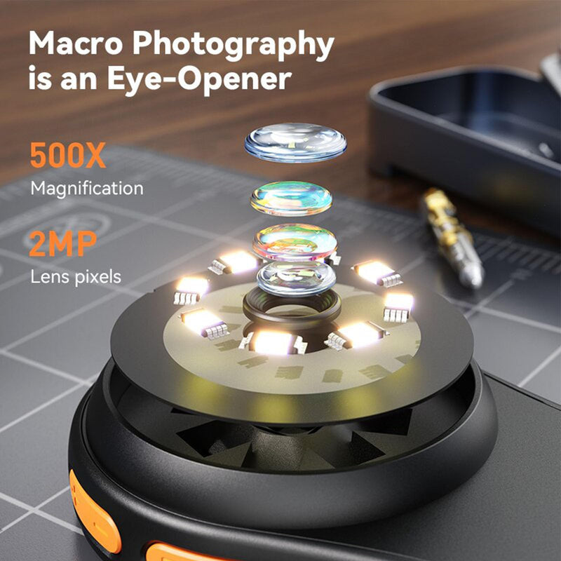 Pocket Microscope, 500X Magnification Handheld Digital Microscope Portable 2MP 1920x1080P for Observation for Kids Adult (Black)