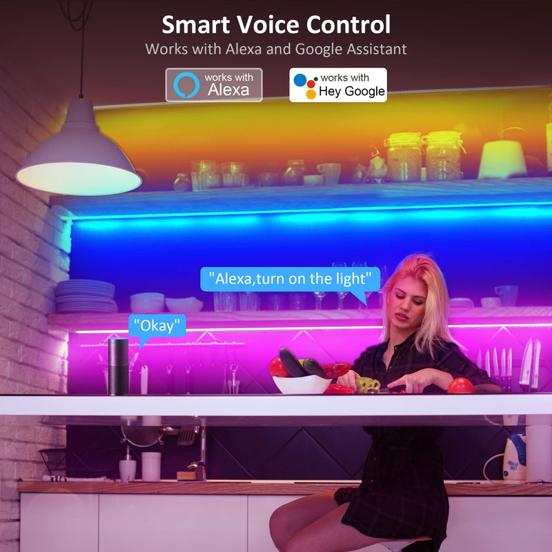 maylit 10 PCS Smart RGB Under Cabinet Lights Kit, Compatible with Alexa and Google Assistant, App and Remote Control, Music Sync Color Changing, Timer, Dimmable, for Cabinet, Counter, Shelf, Bookcase 16.4FT