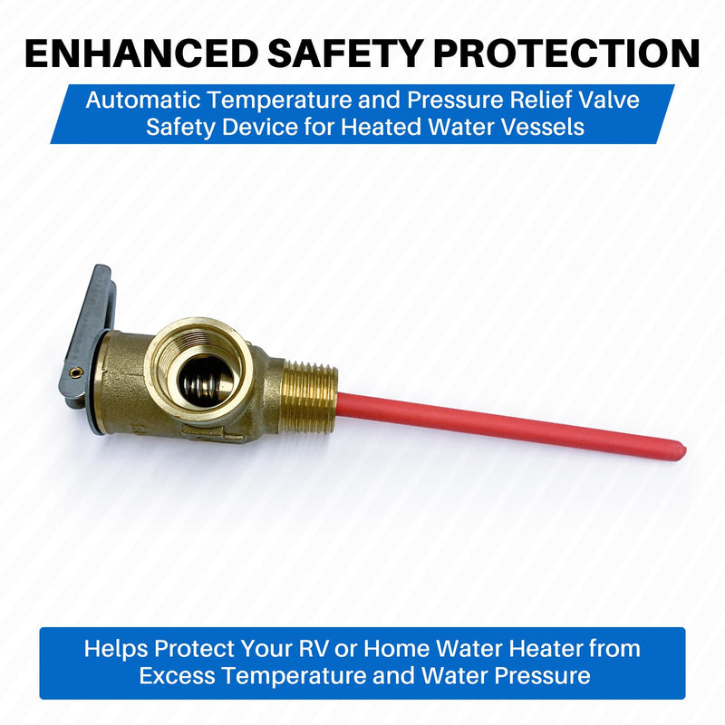 Upgrade 3/4" NPT Thread 210°F 150 PSI Temperature Pressure Relief Valve for Suburban RV Water Heaters, Thickened Brass Safety Valve for Hot Water Heaters and Tanks with Extended Probe 0.75 Inch