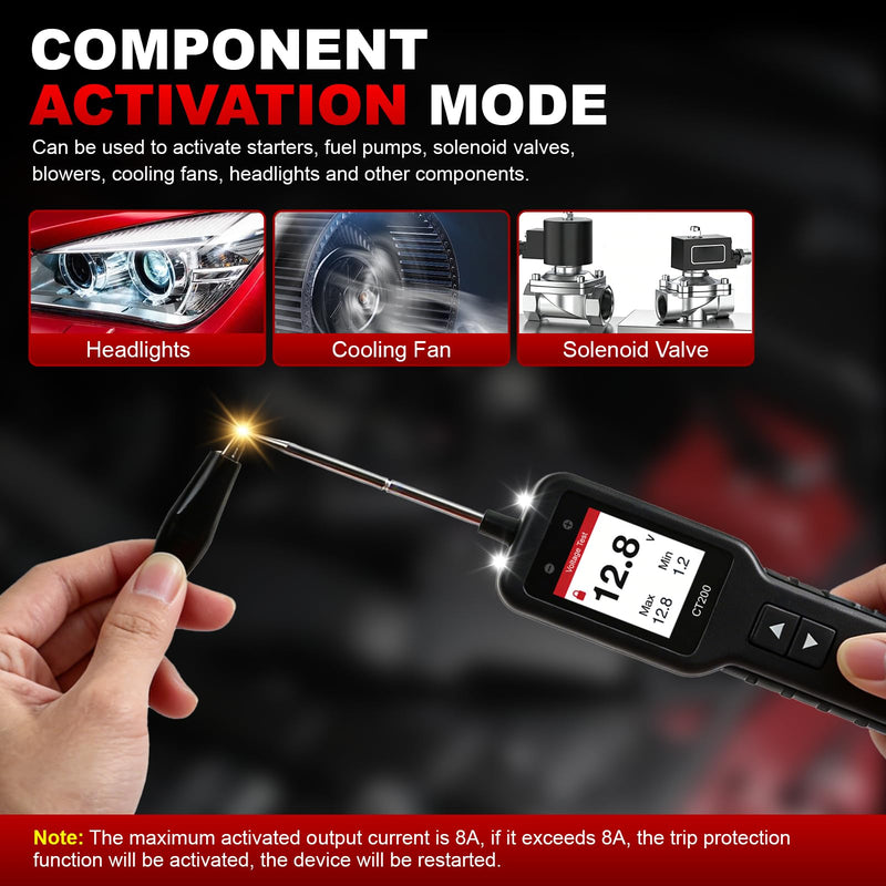 Power Circuit Probe,Colour screen12-24V DC Car Electrical System Diagnostic Test Tool,Electrical Short Open Breaker Circuit Finderand Component Activated，with Multimeter Mode