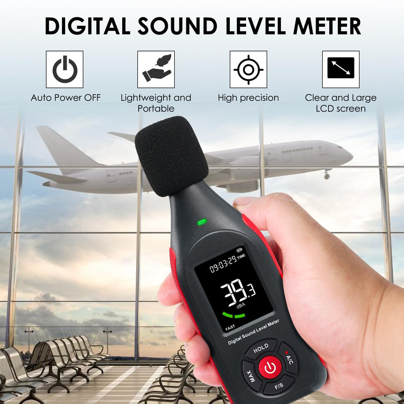 Decibel Meter Sound Level Meter Professional Sound Level Reader Detector 30dB to 130dB MAX Data Hold, Noise Monitor Digital SPL dB Meter With Alarm, Data Record & Rechargeable Function