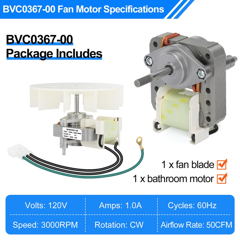 BVC0367-00 Ceiling Exhaust Fan Motor and Blade Combo, 50 CFM Replacement for Mobile Home Bathroom Exhaust Fan, Compatible with V2270-50 and V2280-50