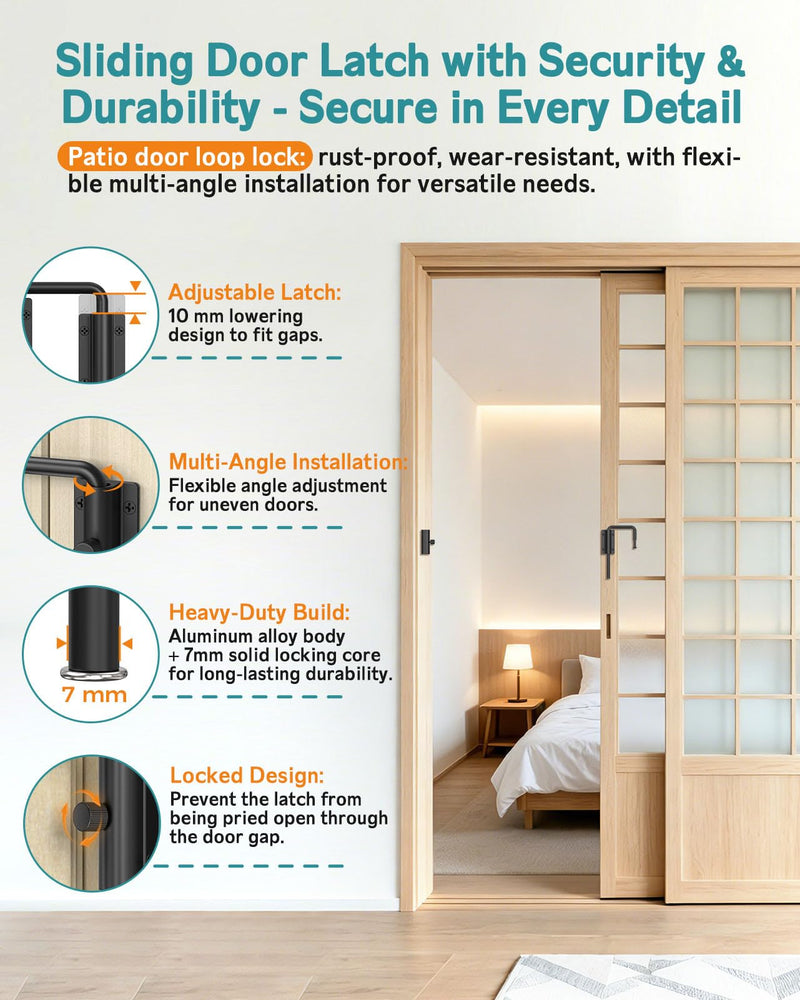 U-Shaped Sliding Door Lock 90/180 Degree Aluminum Alloy Home Security Gate Latch with Deadlocking Latch & Screws Included for Patio, Barn, Shed, Window (Black-2 Pcs) Black-2 Pcs