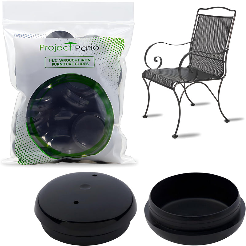 Project Patio 1-1/2" Wrought Iron Patio Furniture Feet Caps - Round Plastic Outdoor Metal Table and Chair Floor Protector Glide Replacement Parts (32 Pack) 32