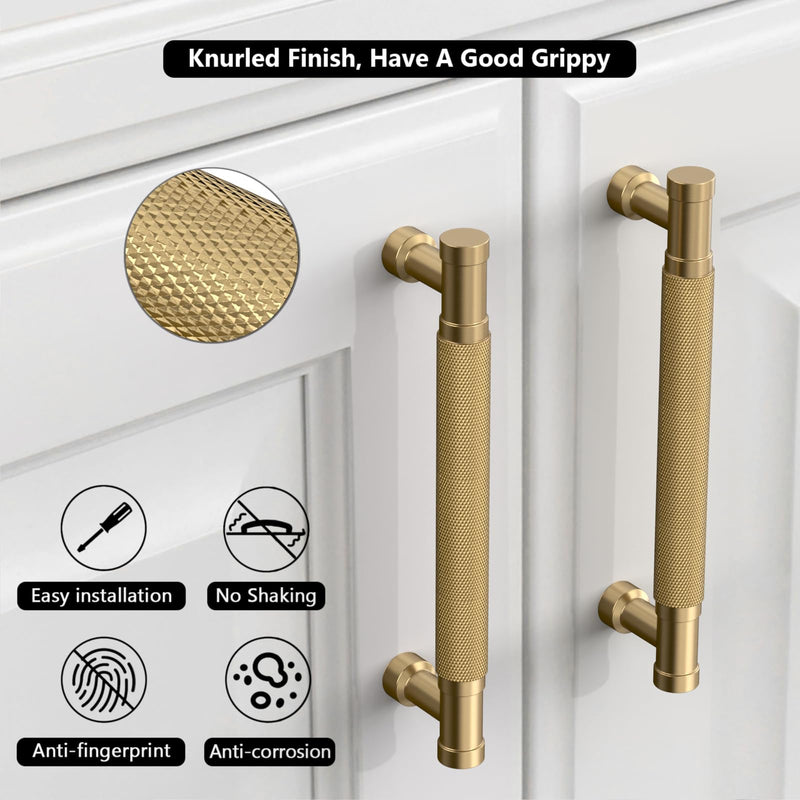 10 Pack 3''(76mm) Champagne Bronze Knurled Cabinet Handles Kitchen Champagne Pulls for Cabinets Drawer Pulls Dresser Hardware for Cupboard Bathroom 3" Hole Center 10 Packs