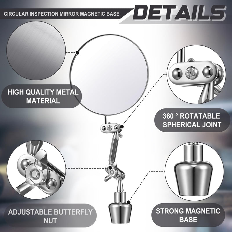 Kingdder 2 Pcs Circular Inspection Mirrors Magnetic Base Welding Mirror 3.15 Inch Round Swivel Angle Ball Joint Antenna Inspection Tools for Mechanical Welding Coffee Machine Maintenance