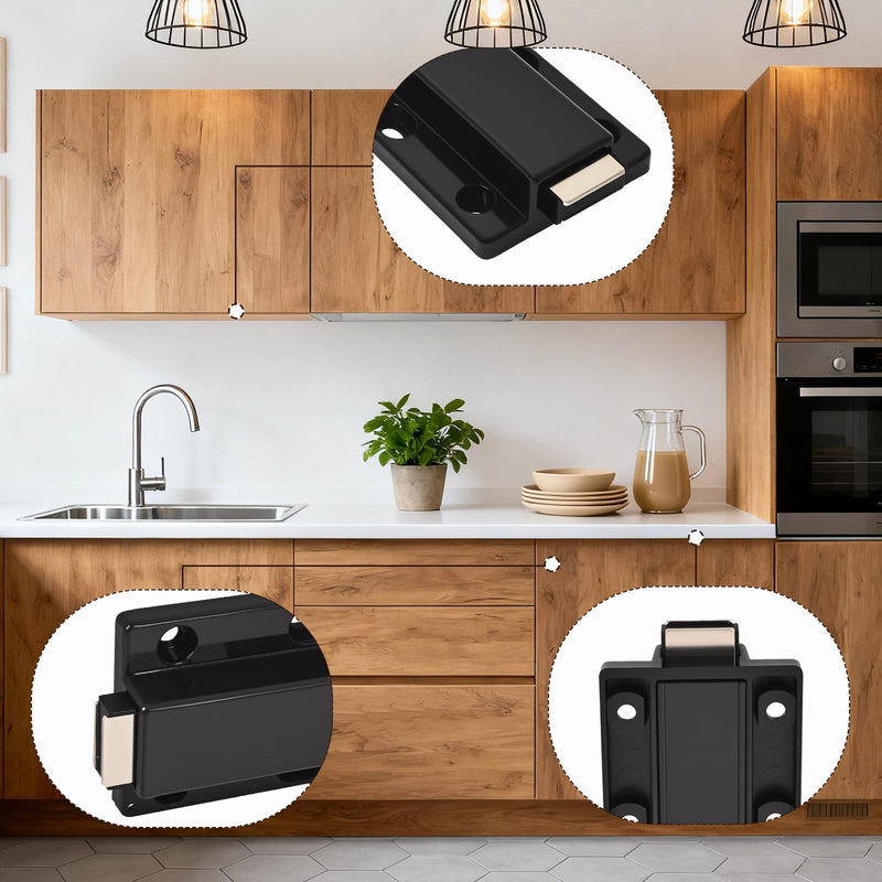 2 Pack Magnetic Push Latch,Heavy Duty Magnetic Touch Latch,for Push to Open Cabinet or Kitchen Drawer, Kitchen Door,on Strong Pop Out (Black - 2.7 inch, 2 Pack) Black - 2.7 inch(ejectable)