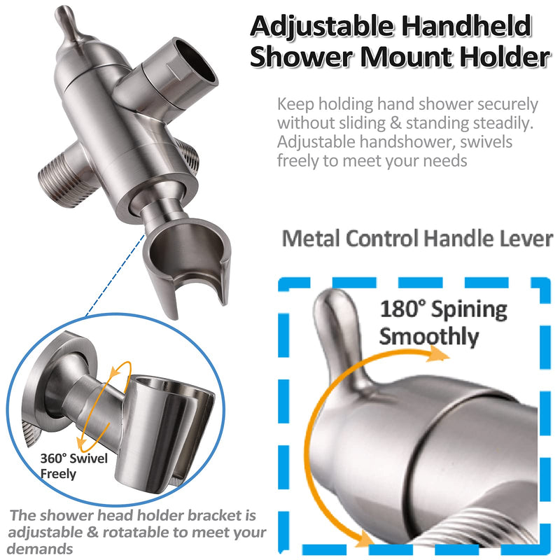 Shower Arm Diverter with Handshower Mount, G1/2 Brass Shower Diverter Valve Bathroom Universal Shower System Replacement for Handheld Shower and Fixed Shower Head, Brushed Nickel