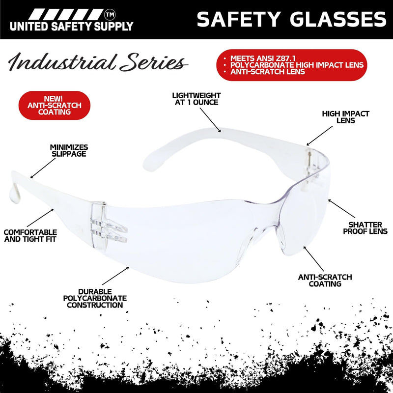 Clear Safety Glasses - Bulk 24 Pack - ANSI Z87.1 Impact Resistant Polycarbonate Lens - Protective Wrap Around Eyewear