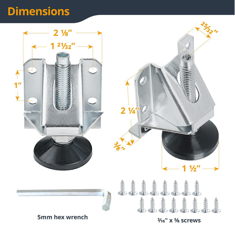POWERTEC Furniture Leg Levelers 4PK, Adjustable Heavy Duty Leveling Feet with Screws, Lock Nuts and Non-Marring Pads, for Cabinets/Tables/Work Bench/Shelves (71136V) Leg Levelers, Set of 4