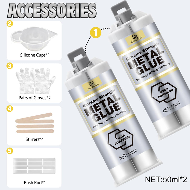 Metal Glue - 3.4oz 2 Part Metal Repair Glue, Heavy Duty Weld Metal to Metal Epoxy Glue for Metal, Plastic, Steel, Ceramics - Waterproof All Purpose Epoxy Adhesive for Welding Aluminum, Tiles, Sealing