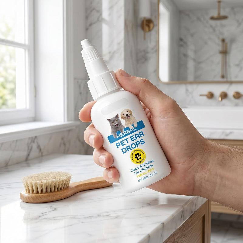 Pet Ear Cleaner Drops for Cats & Dogs, Gentle and Effective Ear Cleaner Solution, Safe & Gentle Ear Care Treatment for Pet Ear Hygiene & Cleaning, 60ml