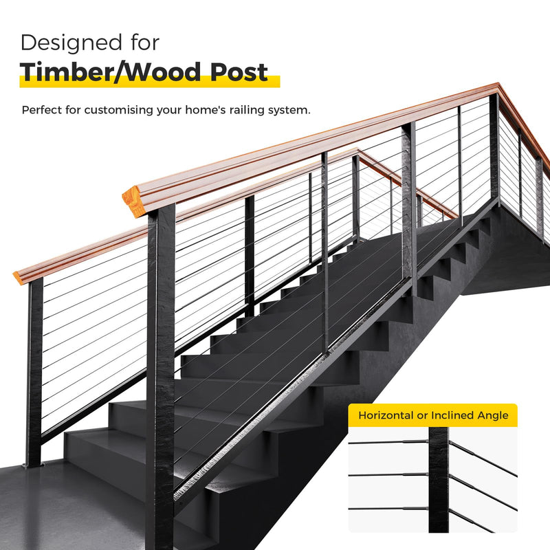 WAYSKA 40 Pack 3/16" Black Stainless Steel Cable Railing kit for Wood Post