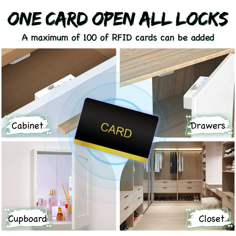 RFID Cabinet Lock, Hidden Digital Electronic Bluetooth RFID Smart Cabinet Drawer Lock for Adults Baby Proofing Teens Liquor Cupboard File White