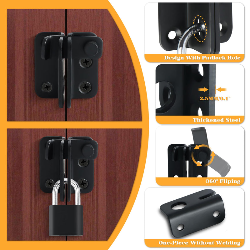 Alise Flip Latch Gate Latches Slide Bolt Latch Safety Door Lock Catch for Barn Cabinet Pet Cage Garden Bathroom Garage Window Sliding Door,MS4001-B Stainless Steel Matte Black Small Size