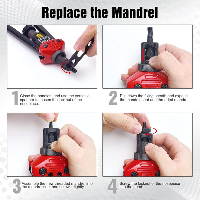Rivet Nut Tool Mandrel 1/2-13 and 10 PCS Rivet Nuts, Rivet Tool Set Spare Part, Nutsert Tool Accessories Set Compatible with RZX/Astro Riveters SAE-1/2-13