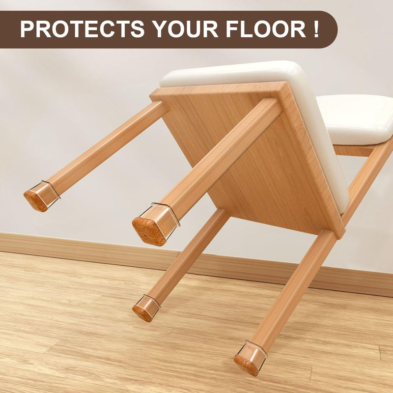 20 Pcs Chair Leg Floor Protectors for Hardwood Floors, Clear Rubber Furniture Sliders with Felt, Silicone Furniture Leg Caps Covers, Fit Square Diameter (1.01" to 1.42") Square-Large(Fit:1.01" to 1.42") Clear-20pcs
