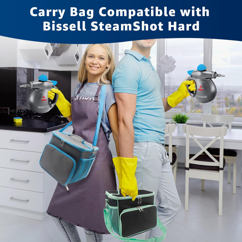 Carry Bag for Bissell SteamShot Steam 39N7V/39N7A Cleaner, Handheld Steam Cleaner attachments, Adjustable Compartments Large Storage Bag for bissell steamshot accessories, Bag Only (Black & Green) Black & Green
