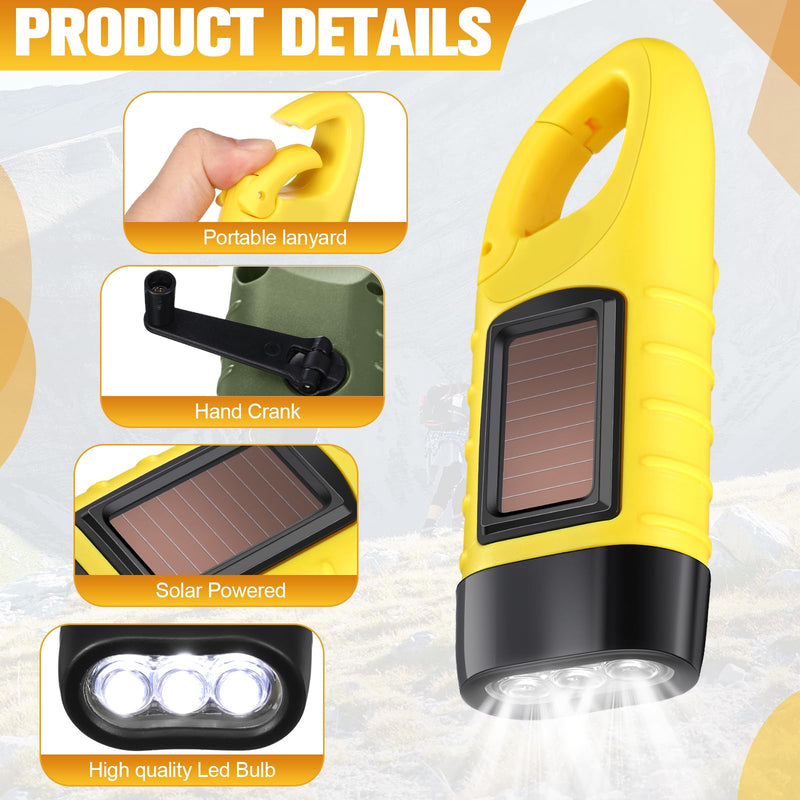Mudder 6 Pcs Hand Crank Solar Powered Flashlights Emergency Rechargeable LED Handheld Flashlights for Survival Gear Outdoor Sports Camping Hiking Backpack Safety(Green,Yellow) Green,Yellow