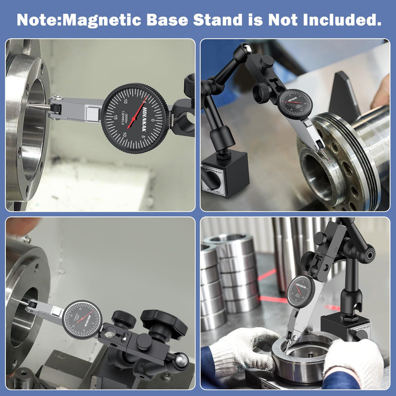 HDLNKAK 0-0.03"/0.0005" Dial Test Indicator with Portable Case, Test Indicator Featuring Three Steel Dovetail Mounts for Machinery Calibration and Tight Space Measurements.