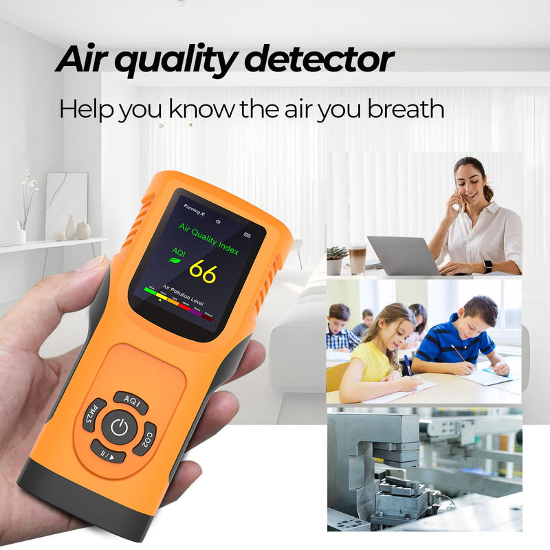 6-in-1 Air Quality Monitor Indoor Air Quality Detector Portable AQI Tester Detect CO2 PM2.5 PM10 HCHO TVOC Meter for Cars,Homes,Schools,Offices