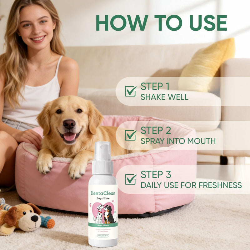 Dentaclean for Dogs & Cat, Dental Spray with Probiotics, Calendula Extract, Rosemary and Green Tea Extract, Eliminate Bad Breath, Fresher Breath & Cleaner Teeth, No Brushing, 100 ml/3,38 Oz (1) 1
