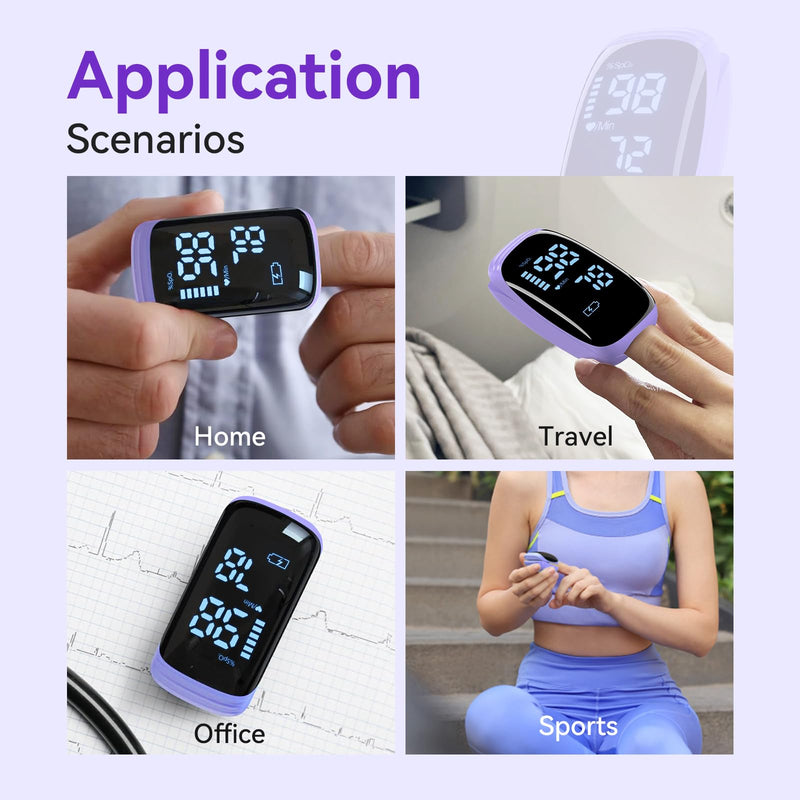 Fingertip Pulse Oximeter, Rechargeable Pulse Oximeter, High Definition Oxygen Monitor Fingertip, Fast and Accurate Oxymeter Includes Bag Lanyard (Purple)