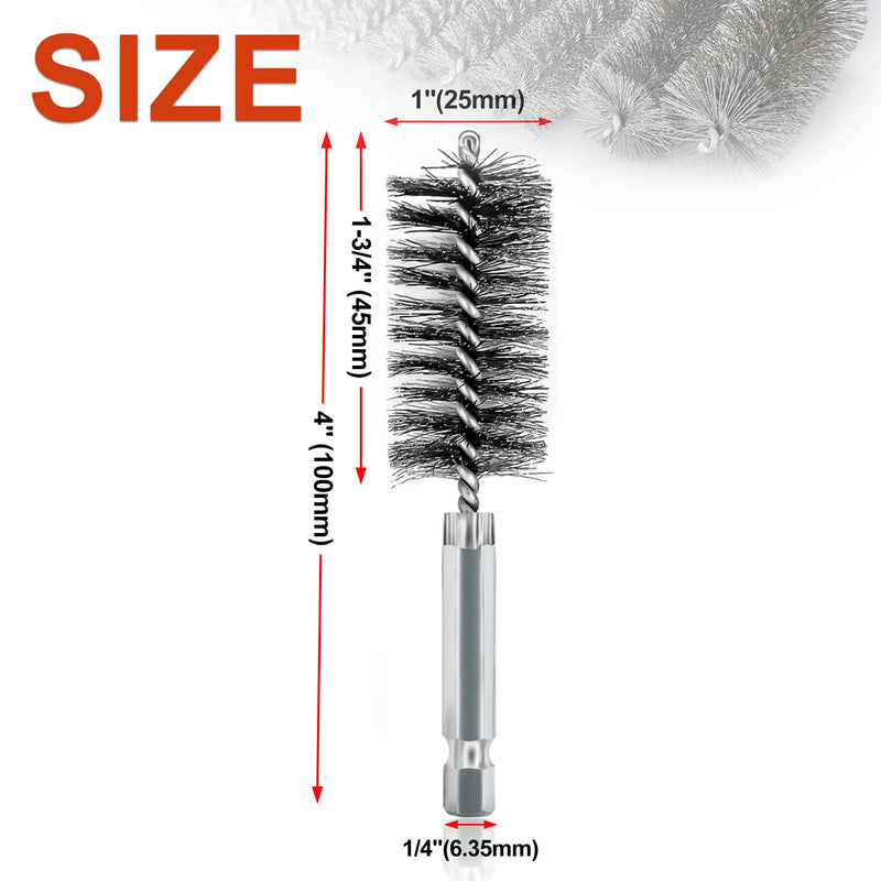 ASNOMY 5Pcs 1" Stainless Steel Bore Brush,25mm Stainless Steel Bristles Wire Brush Bore Cleaning Brush Set for Power Drill Cleaning, Abrasive Wire Brush Stainless Steel Brush with 1/4" Hex Shank 5Pcs 25mm | 1" Inch