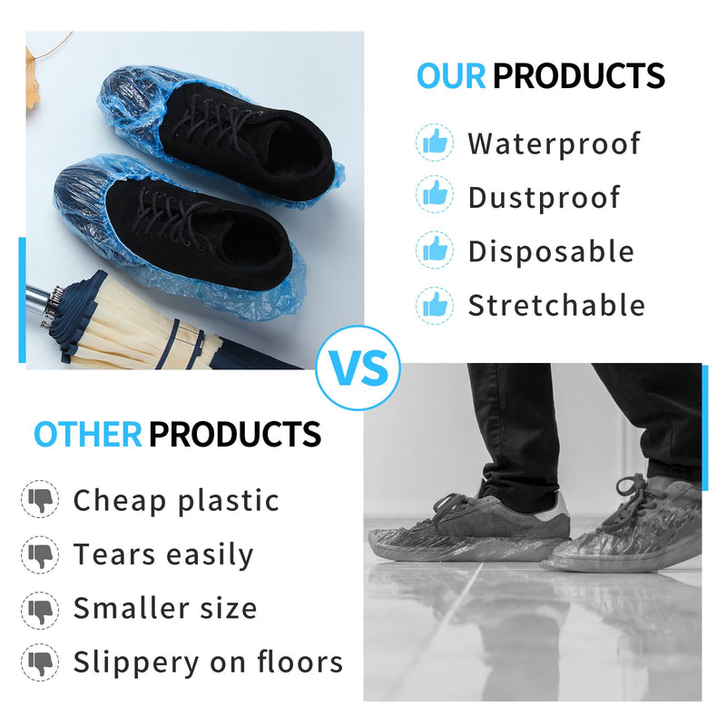 Frontline Shoe Covers Disposable Waterproof, Recyclable Premium Thick Plastic, SLip Resistance, Durable, Booties for Shoes, XL One Size Fits Most, Indoor Outdoor Shoe Covers (100) 100