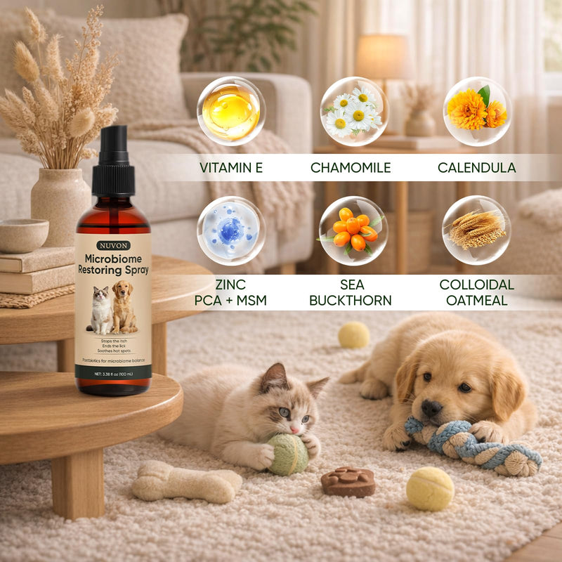 NUVON Postbiotic Spray - Hot Spot Treatment for Dogs & Cats - Helps Alleviate Sensitive Skin, Scratching, and Licking of Coat - 3.38 fl oz 1
