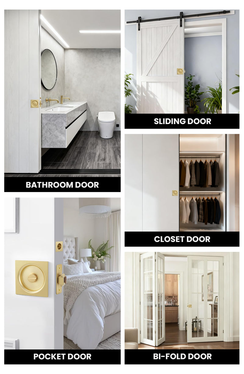 goldenwarm Brushed Gold Pocket Door Lock with Pull, Square Pocket Door Hardware 2-3/8" Backset, Gold Pocket Door Handles 1 Pack 2-3/8” Latch