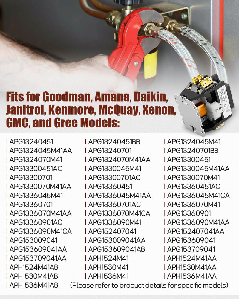 CONT2P025024VS Double Pole Contactor Fit for Goodman/Amana/Daikin/Kenmore, 24V, 25A, 2 Pole Condenser Contactor